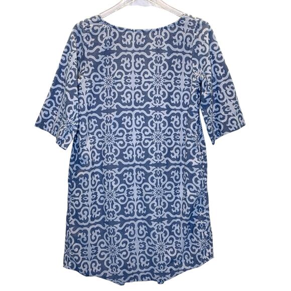 Roller Rabbit XS Blue Popover Shift Mini DressTile Print 100% Cotton Breathable - Picture 1 of 8